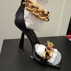 Versace Black and Gold Chain Heels